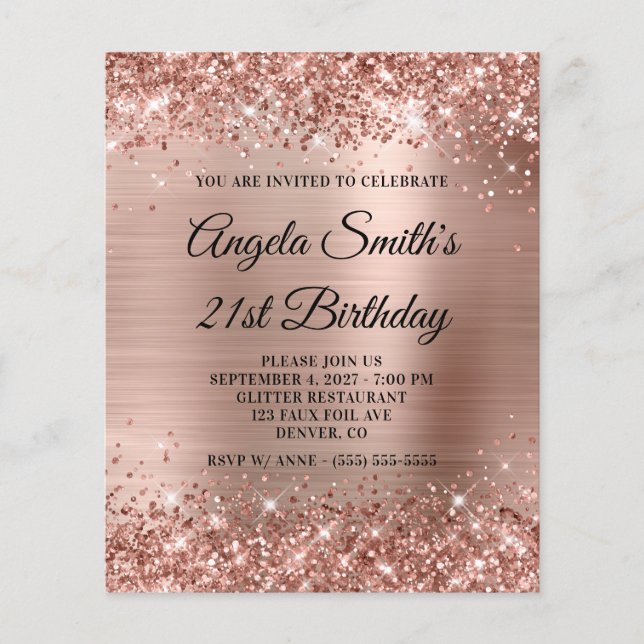 Glittery Rose Gold Foil 21st Birthday Invite (Front)