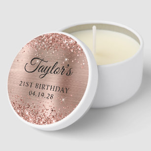 Glittery Rose Gold Foil 21st Birthday Mini Candle Favors