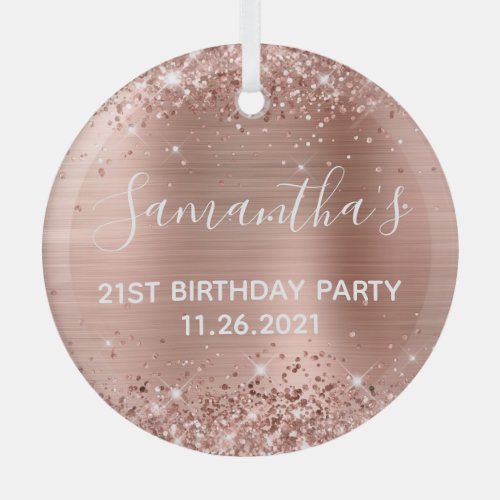 Glittery Rose Gold Foil 21st Birthday Party Glass Ornament