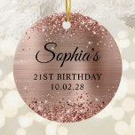 Glittery Rose Gold Foil 21st Birthday Photo Ceramic Ornament<br><div class="desc">Create your own 21st birthday keepsake ornament with a photo on back.
The digital artwork features faux rose gold glitter,  sparkles and brushed metal foil. The art elements print like a photo.
If you delete the photo on the back,  the artwork design can be found.</div>