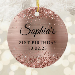 Glittery Rose Gold Foil 21st Birthday Photo Ceramic Ornament