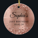 Glittery Rose Gold Foil 21st Birthday Photo Ceramic Ornament<br><div class="desc">Create your own 21st birthday keepsake ornament with a photo on back.
The digital artwork features faux rose gold glitter,  sparkles and brushed metal foil. The art elements print like a photo.
If you delete the photo on the back,  the artwork design can be found.</div>
