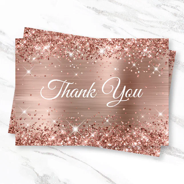 Glittery Rose Gold Foil 21st Birthday Thank You Card | Zazzle