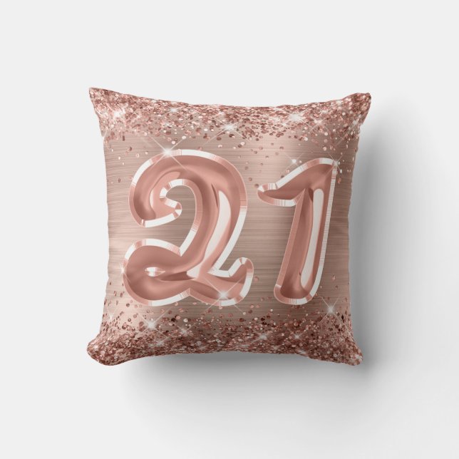 Glittery Rose Gold Foil 21st Birthday Throw Pillow (Front)
