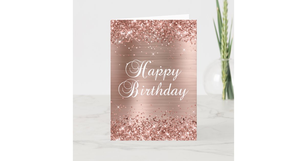 Glittery Rose Gold Foil 2 Happy Birthday Card | Zazzle