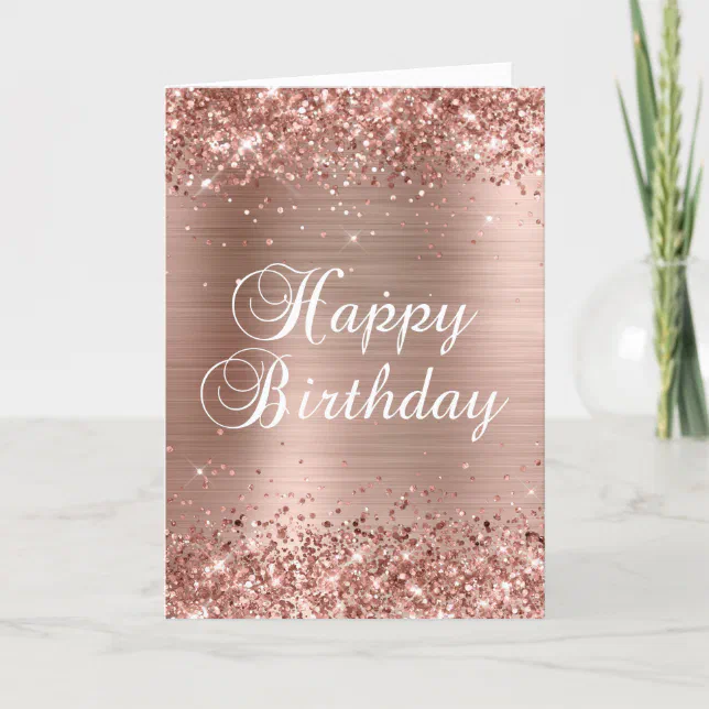 Glittery Rose Gold Foil 2 Happy Birthday Card | Zazzle
