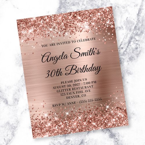 Glittery Rose Gold Foil 30th Birthday Invite Flyer