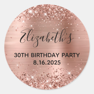 Glittery Rose Gold Foil 30th Birthday Party Classic Round Sticker