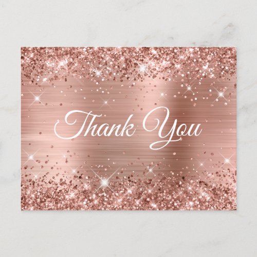 Glittery Rose Gold Foil 30th Birthday Thank You Postcard