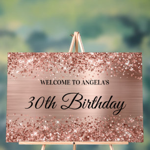Glittery Rose Gold Foil 30th Birthday Welcome Acrylic Sign
