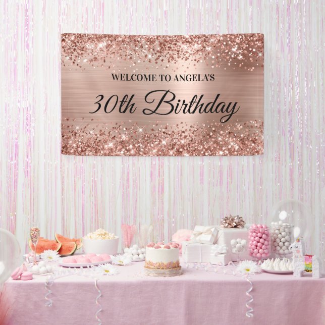 Glittery Rose Gold Foil 30th Birthday Welcome Banner (Party)
