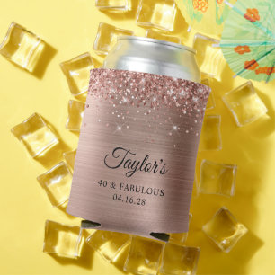 Glittery Rose Gold Foil 40 & Fabulous Can Cooler
