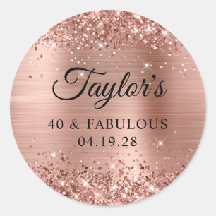 Glittery Rose Gold Foil 40 & Fabulous Classic Round Sticker