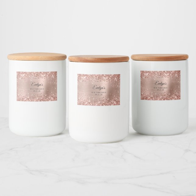 Glittery Rose Gold Foil 40 & Fabulous Food Label (Bottles)