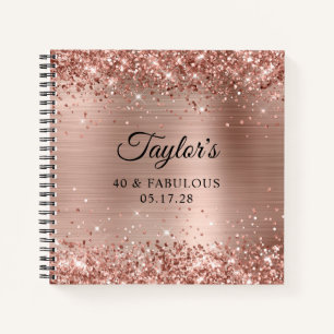 Glittery Rose Gold Foil 40 & Fabulous Guest Notebook