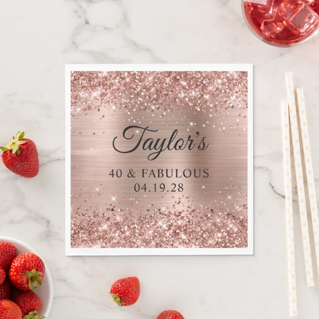 Glittery Rose Gold Foil 40 & Fabulous Napkins (Insitu)