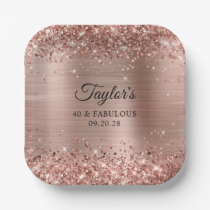 Glittery Rose Gold Foil 40 & Fabulous Paper Plates