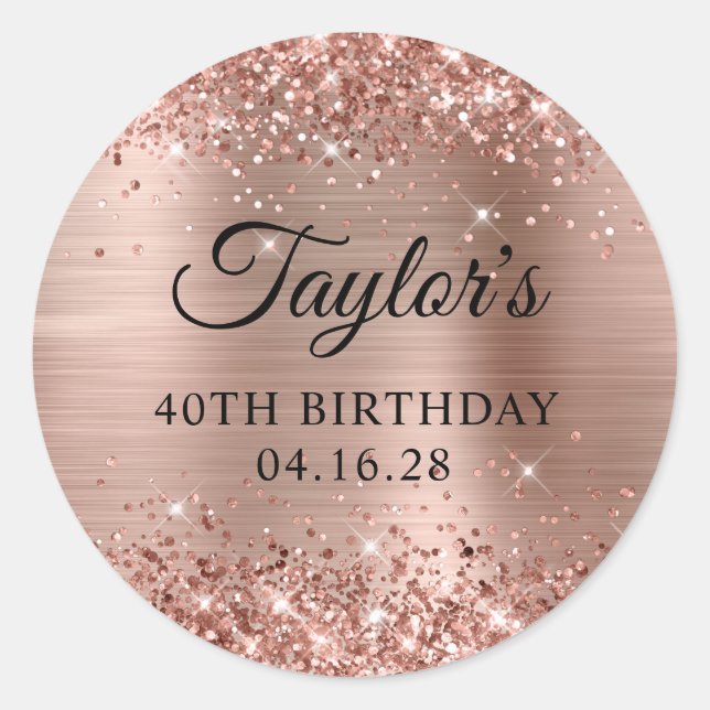 Glittery Rose Gold Foil 40th Birthday Classic Round Sticker (Front)