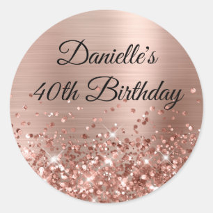 Glittery Rose Gold Foil 40th Birthday Classic Round Sticker