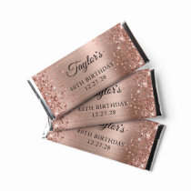 Glittery Rose Gold Foil 40th Birthday Hershey Bar Favors