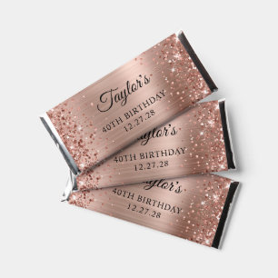 Glittery Rose Gold Foil 40th Birthday Hershey Bar Favors