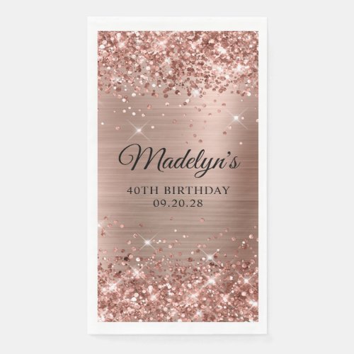 Glittery Rose Gold Foil 40th Birthday Paper Guest Towels