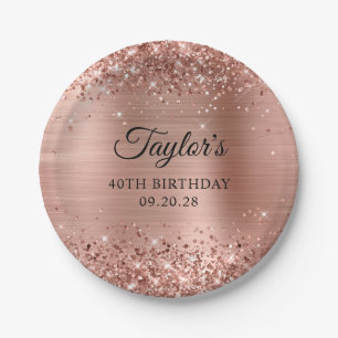 Glittery Rose Gold Foil 40th Birthday Paper Plates