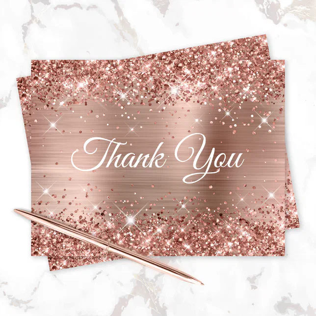 Glittery Rose Gold Foil 40th Birthday Thank You Card | Zazzle