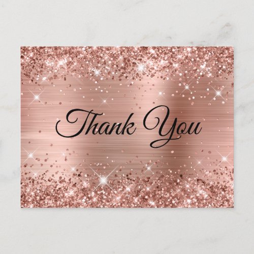 Glittery Rose Gold Foil 40th Birthday Thank You Postcard