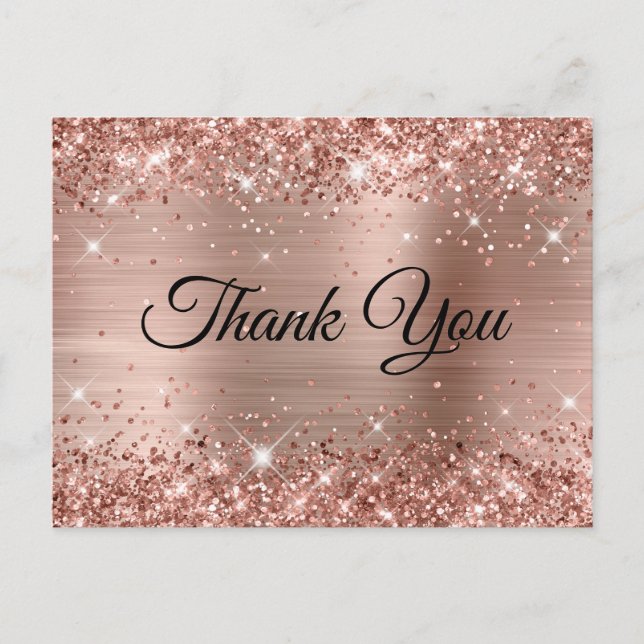 Glittery Rose Gold Foil 40th Birthday Thank You Postcard (Front)