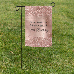 Glittery Rose Gold Foil 40th Birthday Welcome Garden Flag