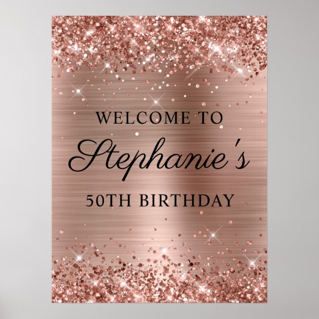 Glittery Rose Gold Foil 50th Birthday 18x24 Poster (Front)