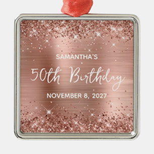 Glittery Rose Gold Foil 50th Birthday Metal Ornament