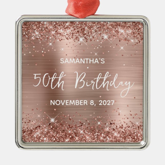 Glittery Rose Gold Foil 50th Birthday Metal Ornament (Front)
