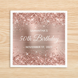 Glittery Rose Gold Foil 50th Birthday Napkins