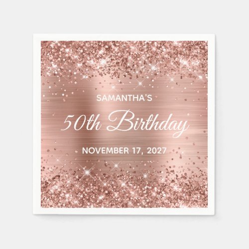 Glittery Rose Gold Foil 50th Birthday Napkins