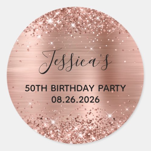 Glittery Rose Gold Foil 50th Birthday Party Classic Round Sticker