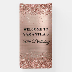 Glittery Rose Gold Foil 50th Birthday Vertical Banner