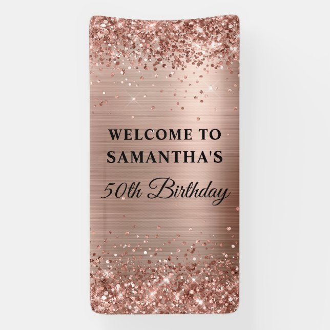 Glittery Rose Gold Foil 50th Birthday Vertical Banner (Vertical)