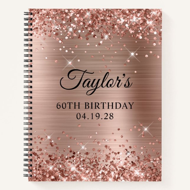 Glittery Rose Gold Foil 60th Birthday Guest Notebook (Front)