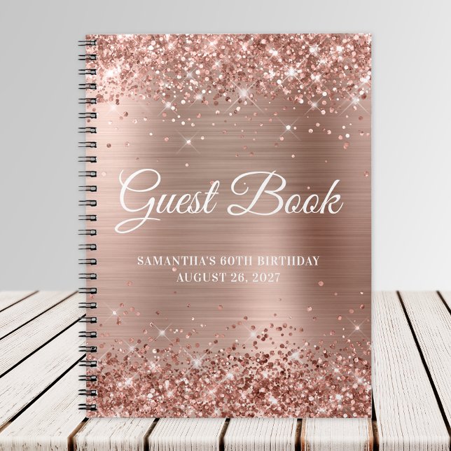 Glittery Rose Gold Foil 60th Birthday Guestbook Notebook (Creator Uploaded)