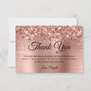 Glittery Rose Gold Foil 60th Birthday Thank You Card