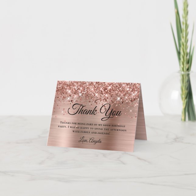 Glittery Rose Gold Foil 60th Birthday Thank You Card (Front)