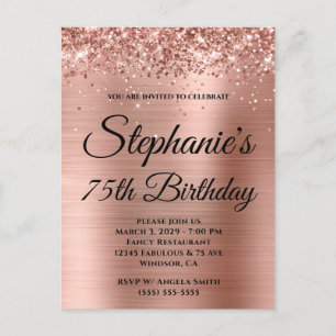 Glittery Rose Gold Foil 75th Birthday Invitation Postcard