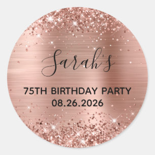 Glittery Rose Gold Foil 75th Birthday Party Classic Round Sticker