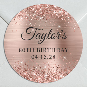 Glittery Rose Gold Foil 80th Birthday Classic Round Sticker