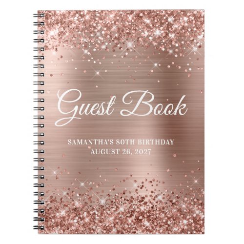 Glittery Rose Gold Foil 80th Birthday Guestbook Notebook