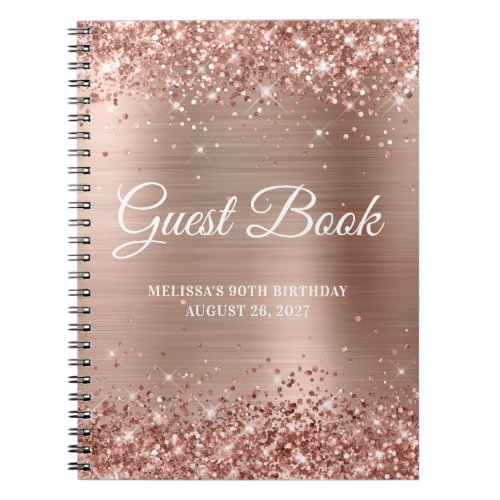 Glittery Rose Gold Foil 90th Birthday Guestbook Notebook