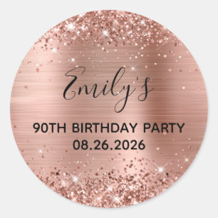 Glittery Rose Gold Foil 90th Birthday Party Classic Round Sticker