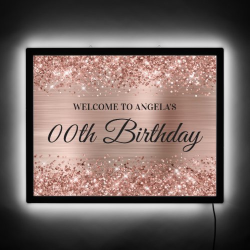 Glittery Rose Gold Foil Any Age Birthday Welcome LED Sign
